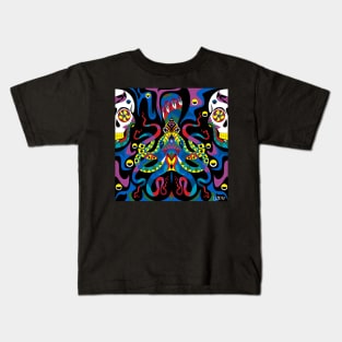 kaiju kraken in ecopop wallpaper art Kids T-Shirt